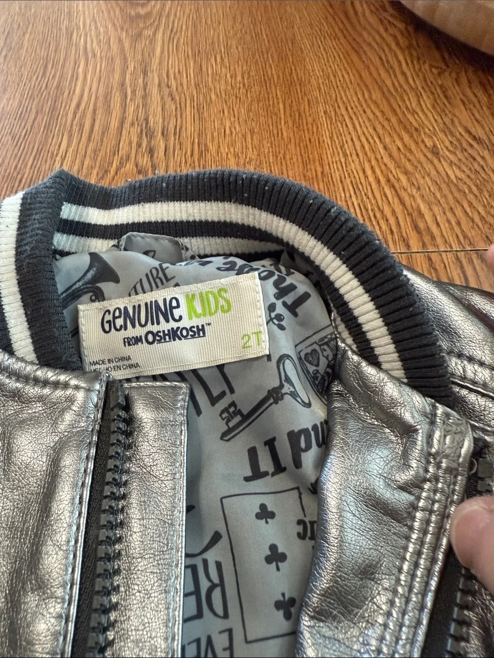 OshKosh B'gosh Metallic Silver Bomber Jacket with Black & White Trim